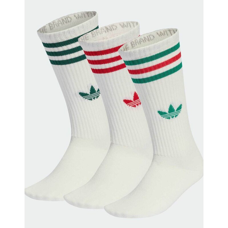 adidas Originals 3-stripes high crew socks 3 pairs in off white