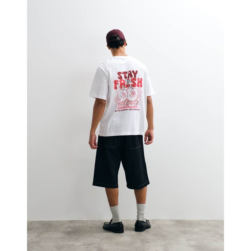 Jack & Jones cartoon cherries baclkproint t-shirt in white and