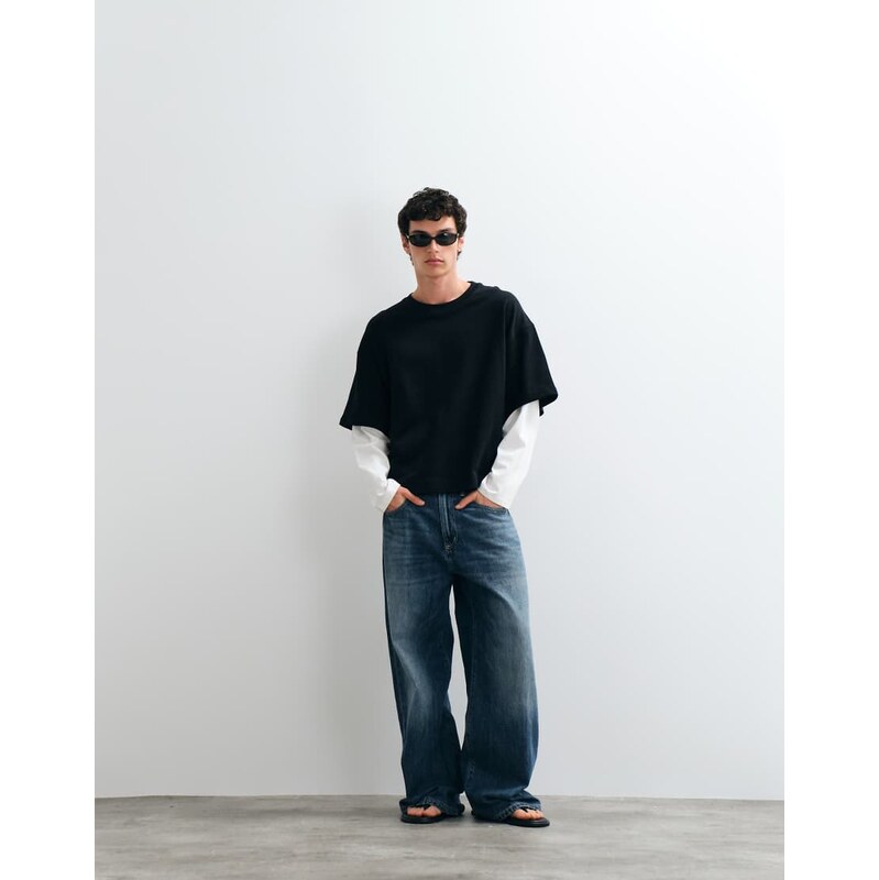 Jack & Jones double layered long sleeve top in black