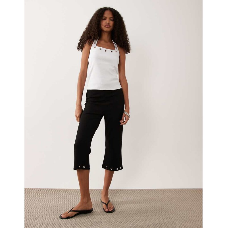 ASOS DESIGN flared legging capri trouser with eyelet detail in