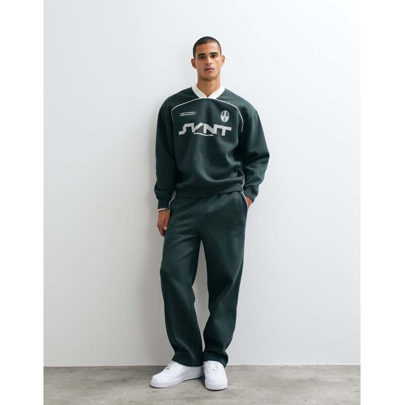 ASOS DESIGN wide leg jogger with piping in darkest spruce-Green