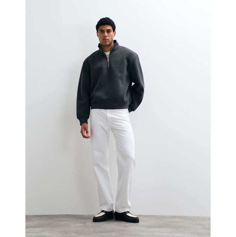 ASOS DESIGN relaxed boxy funnel half zip in charcoal-Grey