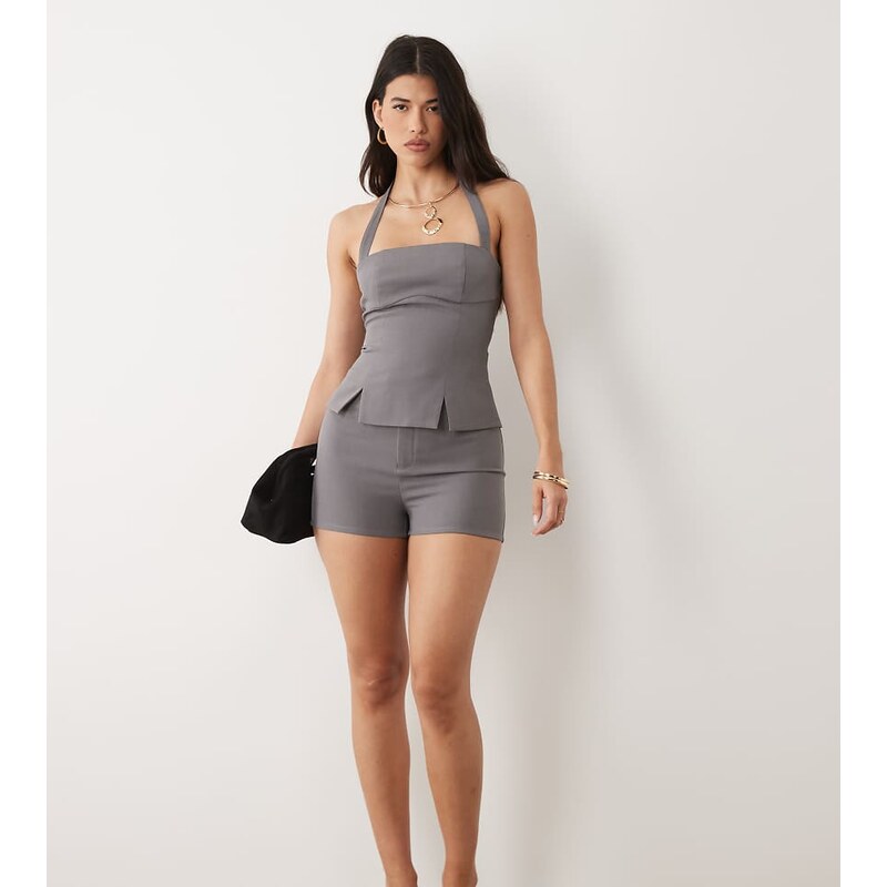 Kaiia exclusive tailored mini shorts co-ord in charcoal-Grey