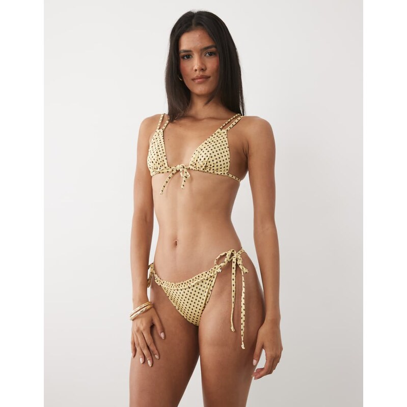 ASOS DESIGN Dottie frill detail tie side bikini bottom in lemon