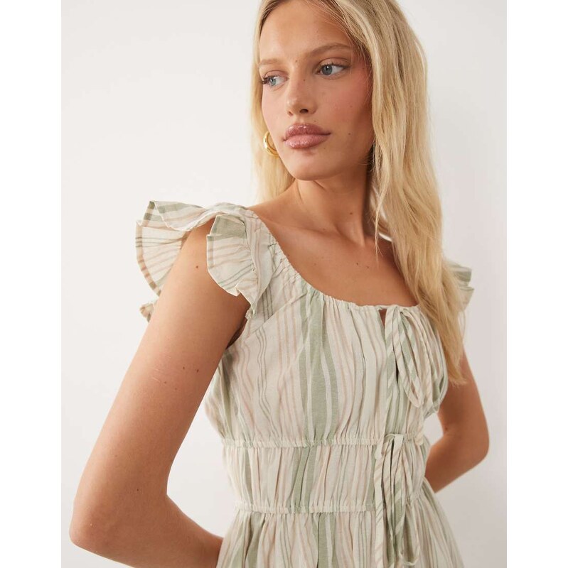 Wednesdays Girl Wednesdays Girl milkmaid mini dress in green