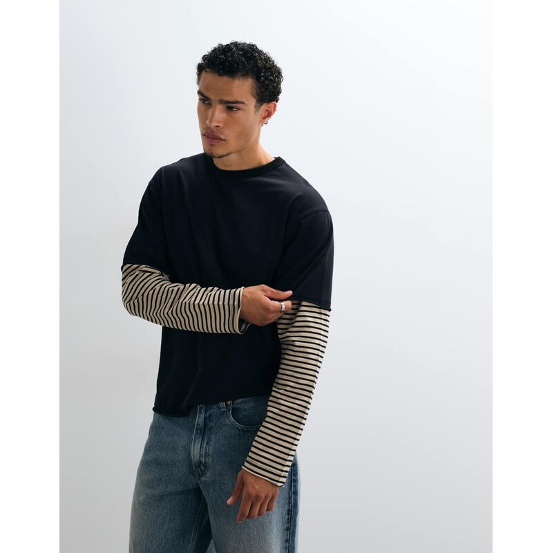 ASOS DESIGN heavyweight relaxed t-shirt with striped double