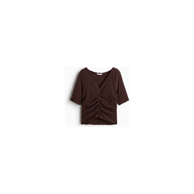 H&M - Textured draped top - Tmavě Hnědá