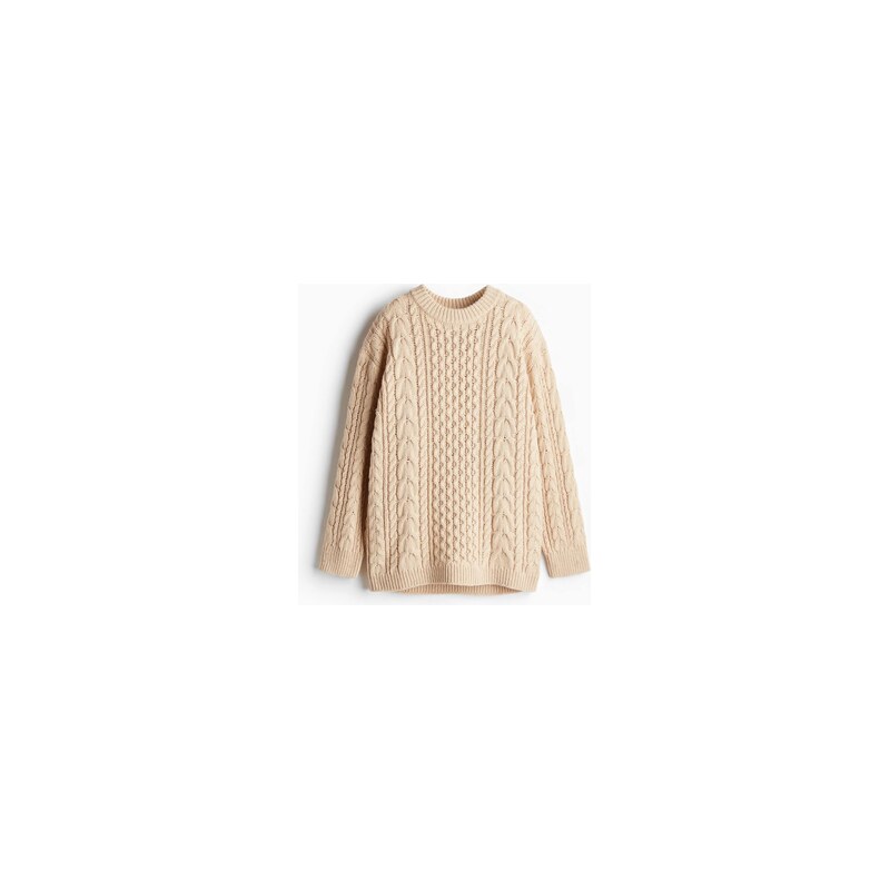 H&M - Pletený svetr z vlněné směsis copánkovým vzorem - Světle
