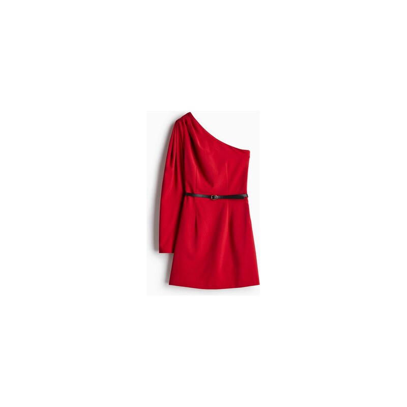 H&M - Belted one-shoulder dress - Červená