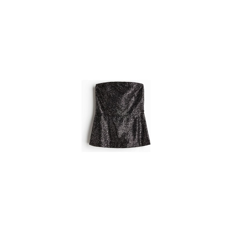H&M - Flitrový top bandeau - Černá/Stříbrná