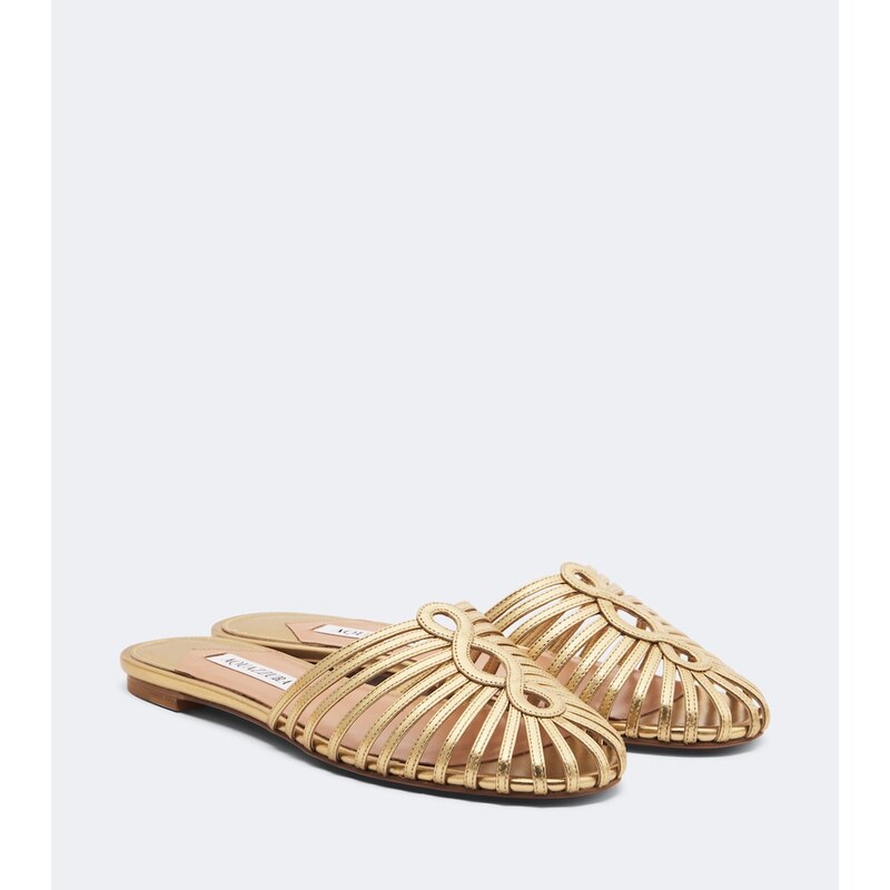 Aquazzura Sweet Surrender metallic leather mules