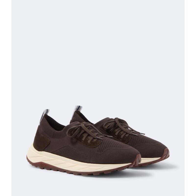 Fedeli Knitted suede-trimmed sneakers