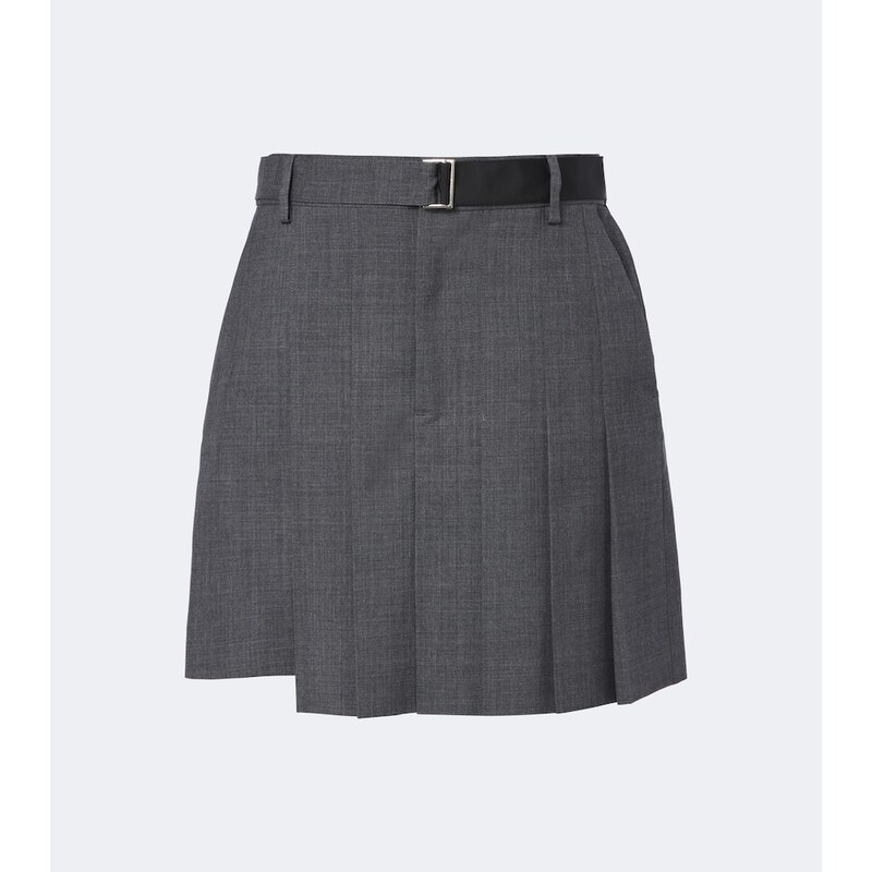 Sacai Pleated asymmetric wool skort