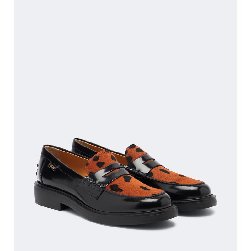 Tods Leather leopard-print penny loafers