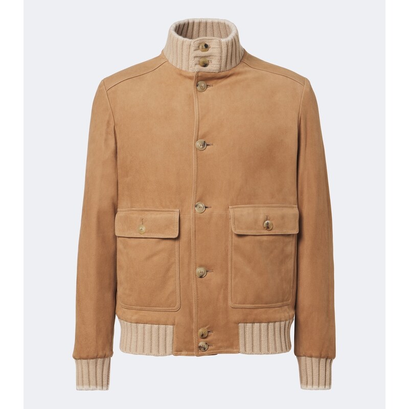 Pánská kožená bunda z kachničky s cashmere výšivkou
