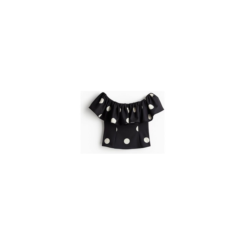 H&M - Top odhalující ramena - Černá/Puntíky