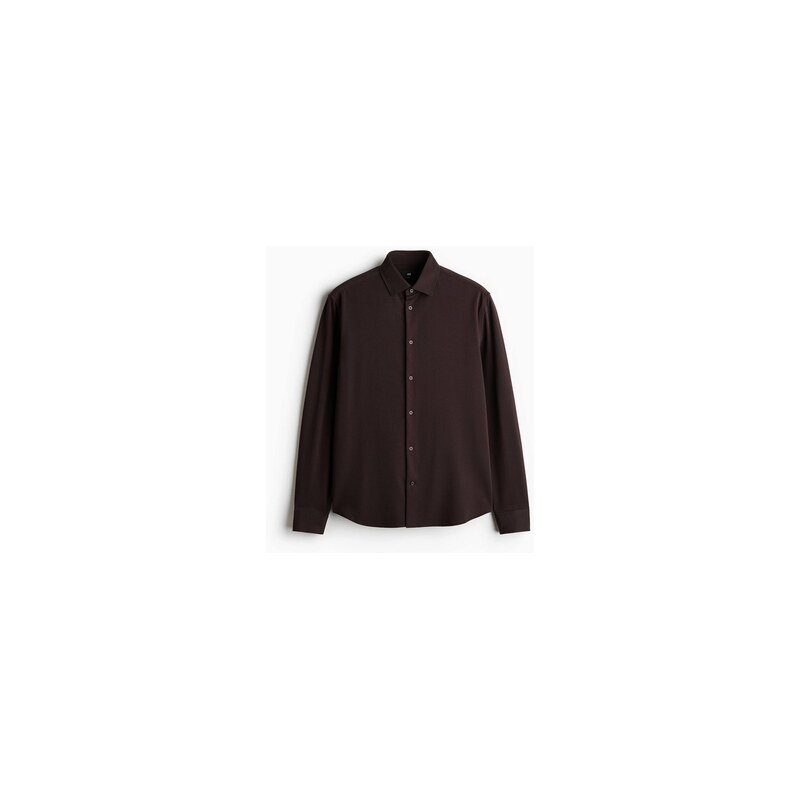 H&M - Košile Four-Way Stretch Slim Fit - Tmavě Hnědá