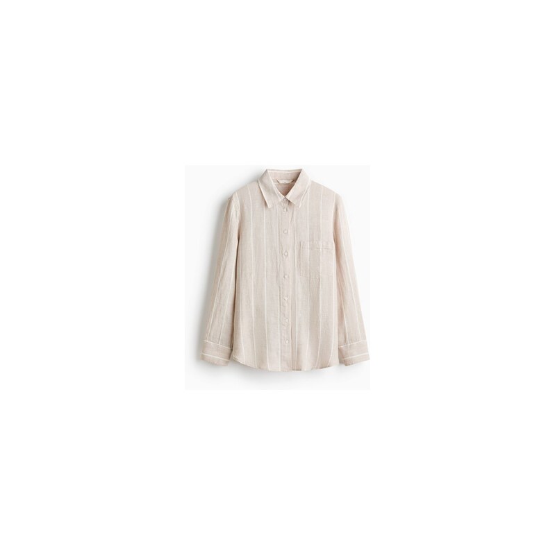 H&M - Lněná košile - Světle Béžová/Bílý Proužek