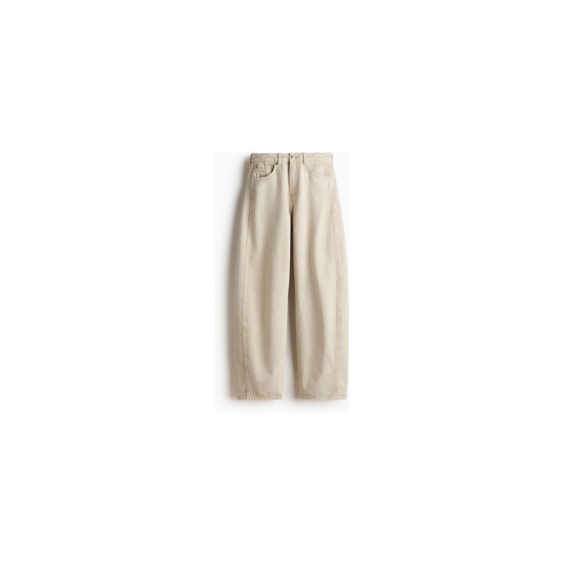 H&M - Barrel High Waist Jeans - Světle Béžová