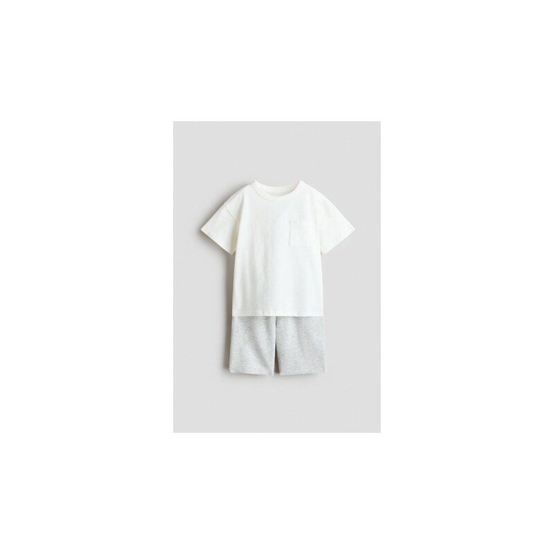 H&M - Dvoudílná souprava tričko a šortky - Bílá/Šedý Melír
