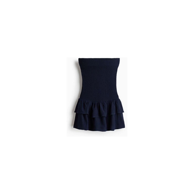 H&M - Volánové šatys žabkováním - Tmavomodrá