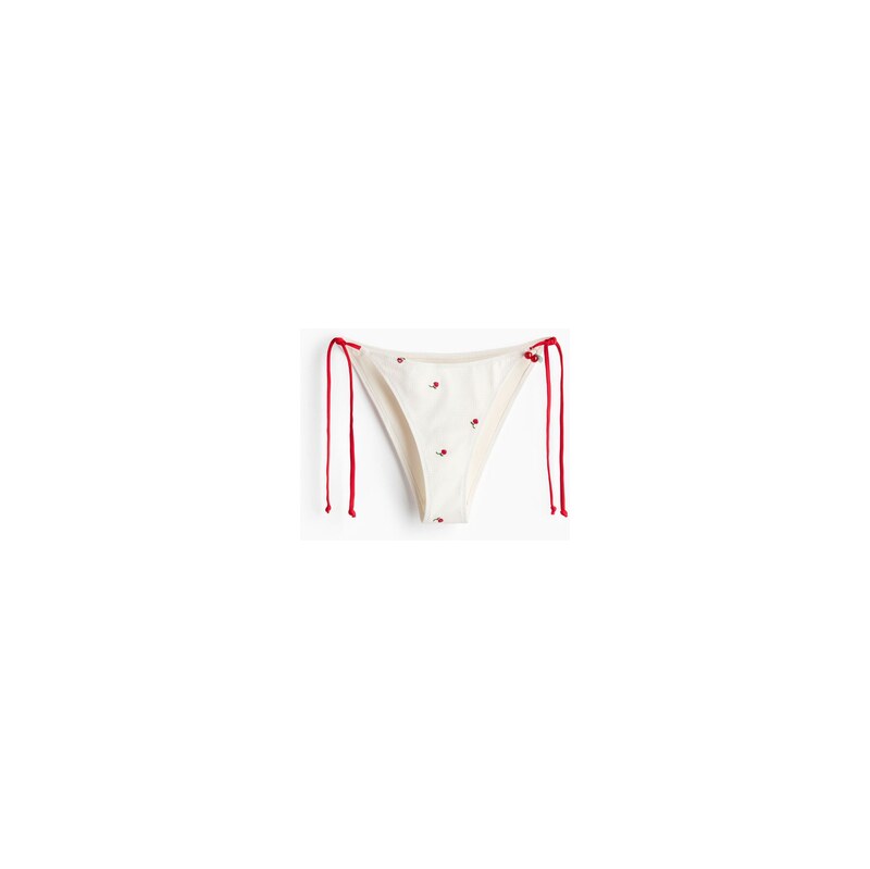 H&M - Zavazovací bikinové kalhotky tanga - Krémová/Třešně