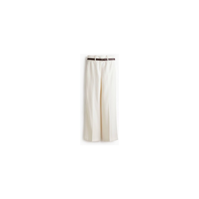 H&M - Elegantní kalhotys páskem - Krémová