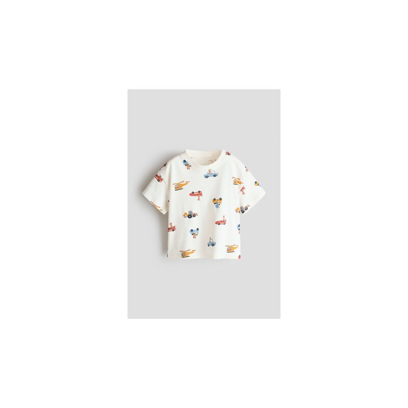 H&M - Bavlněné tričkos potiskem - Krémová/Vozidla