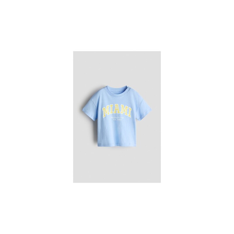 H&M - Bavlněné tričkos potiskem - Bleděmodrá/Miami