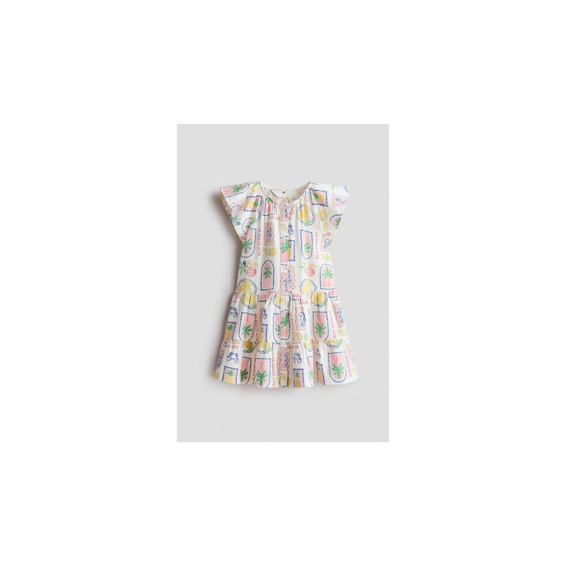 H&M - Volánové šaty z tkaniny seersucker - Bílá/La Dolce Vita