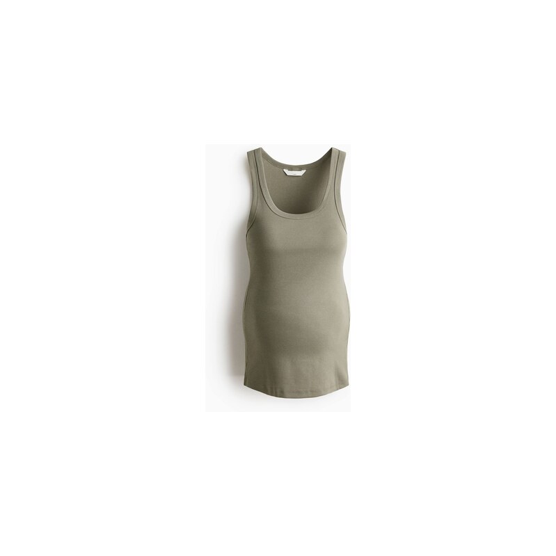 H&M - MAMA Žebrované tílko - Khaki Zelená