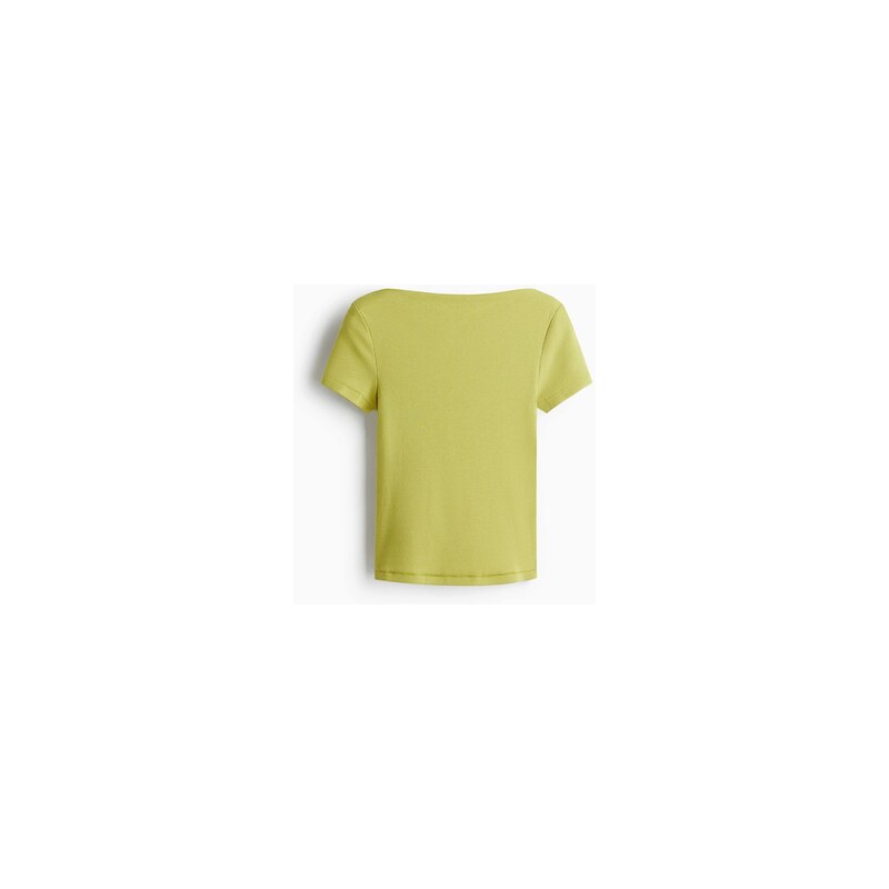 H&M - Žebrovaný tops lodičkovým výstřihem - Žlutozelená