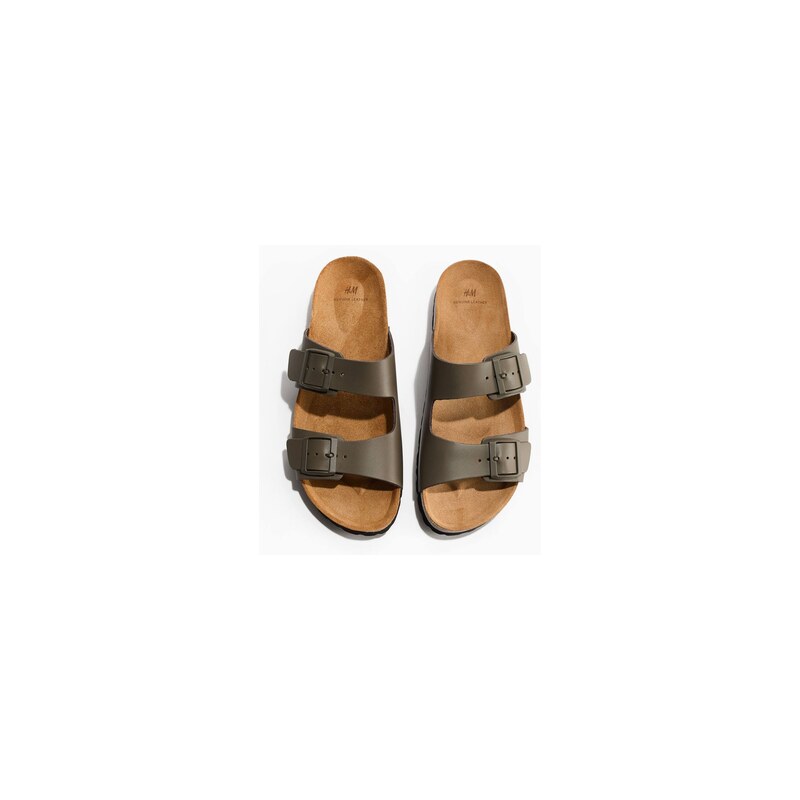 H&M - Kožené sandály - Khaki Zelená