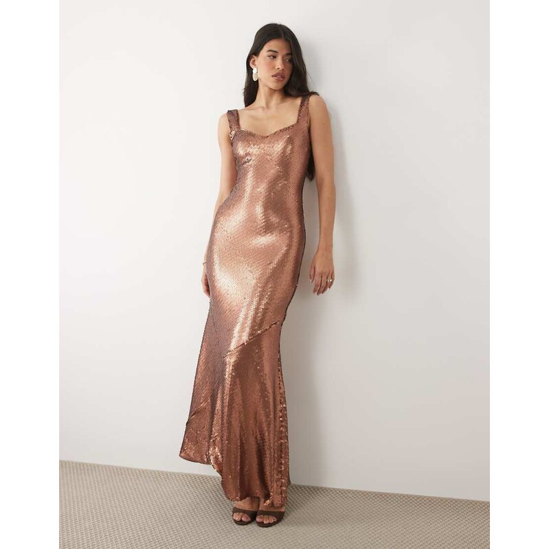 ASOS DESIGN sequin scoop back maxi dress in brown