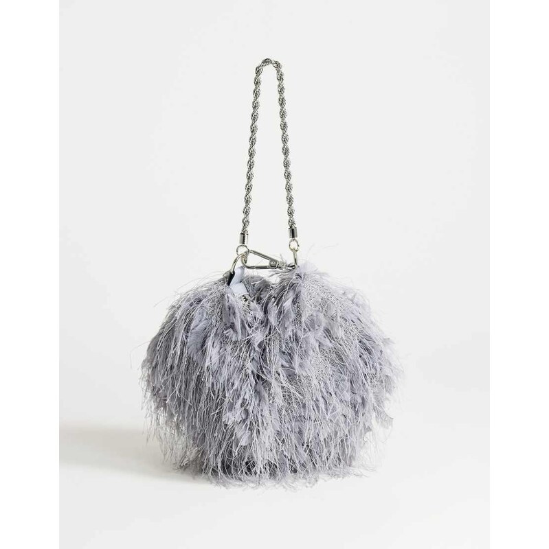 Topshop Juliet small fringe grab bag in grey