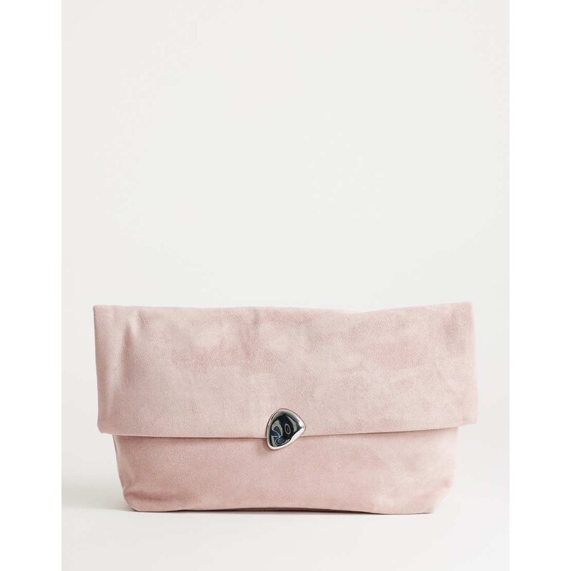 Topshop Gaia oversized suedette clutch bag with hardware in