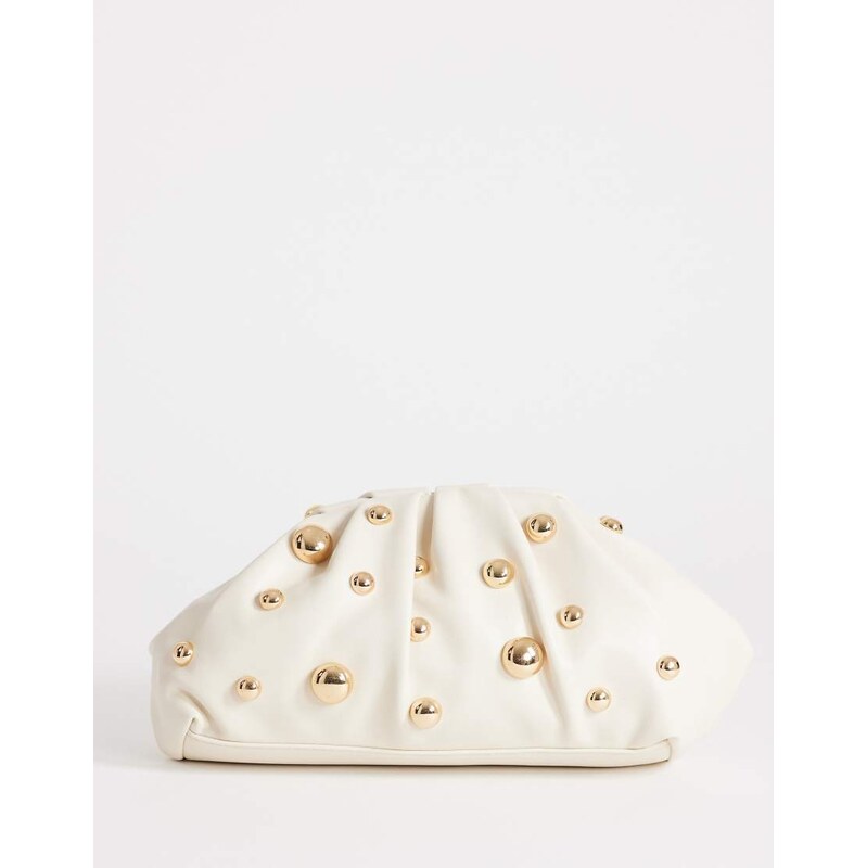 Topshop Josephine small studded clutch bag in off white