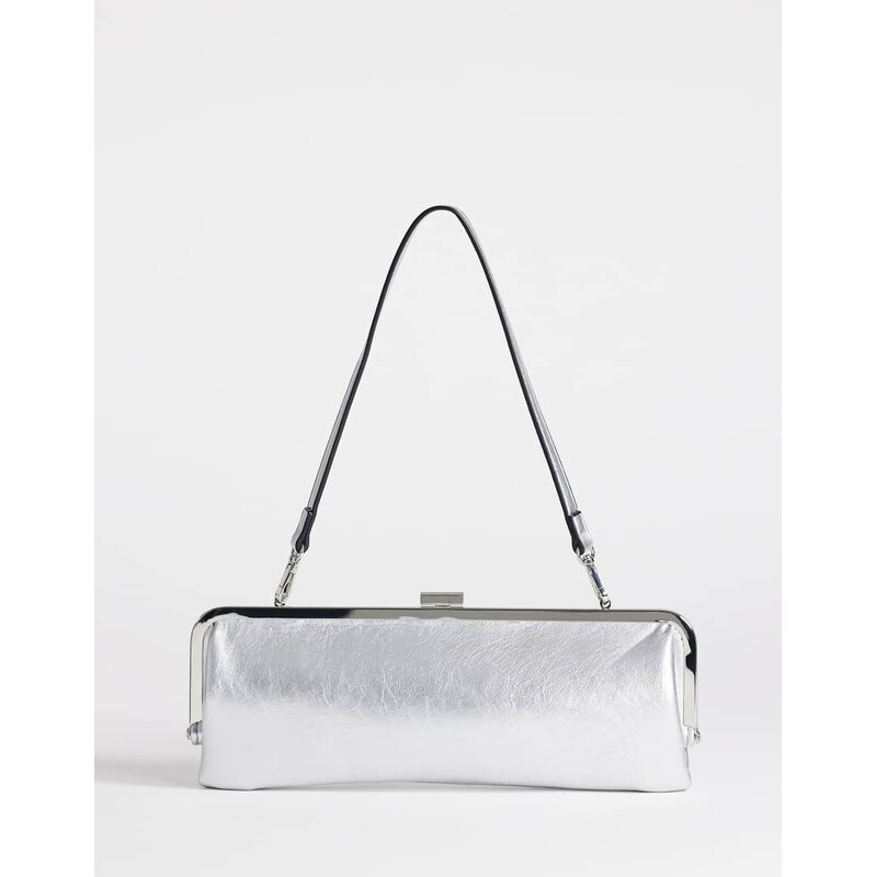 Topshop Poppy small rectangle clasp shoulder bag in silver
