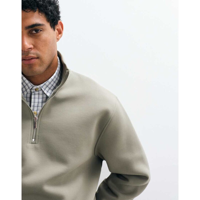 ASOS DESIGN relaxed boxy funnel half zip in khaki-Green