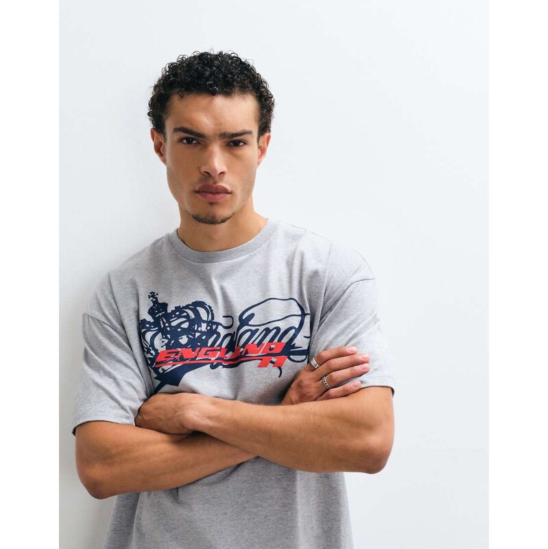 ASOS DESIGN boxy oversized t-shirt with England graphic in grey