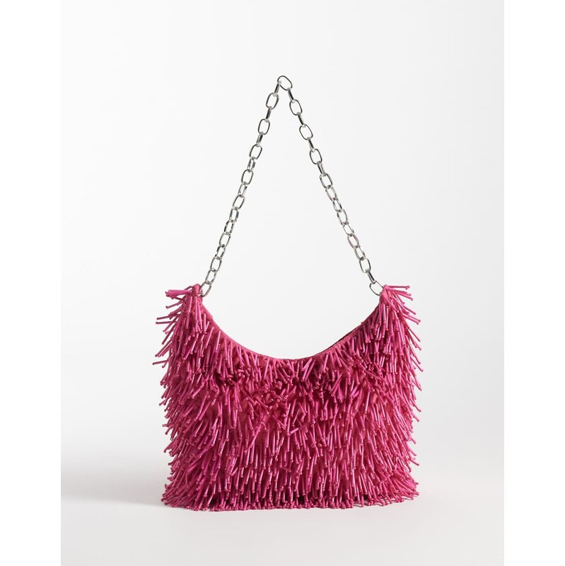 ASOS DESIGN pink beaded embellished shoulder bag