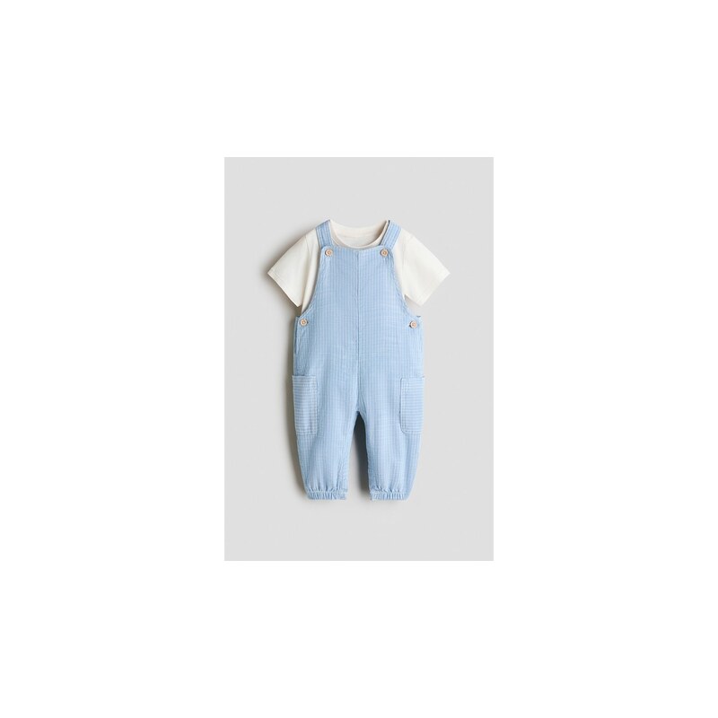 H&M - Dvoudílná bavlněná souprava - Bleděmodrá/Krémová