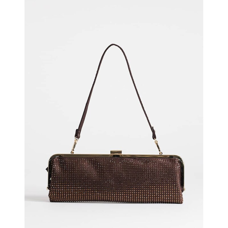 Topshop Poppy small rectangle clasp shoulder bag in chocolate