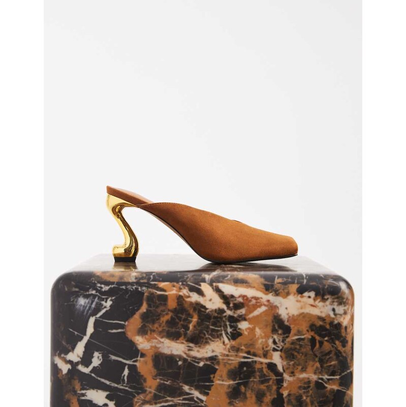 JW Pei Hannah faux suede square toe heeled mules in brown