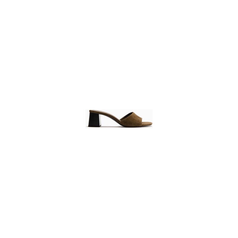 H&M - Semišové sandálky na podpatku - Tmavě Zelená Khaki