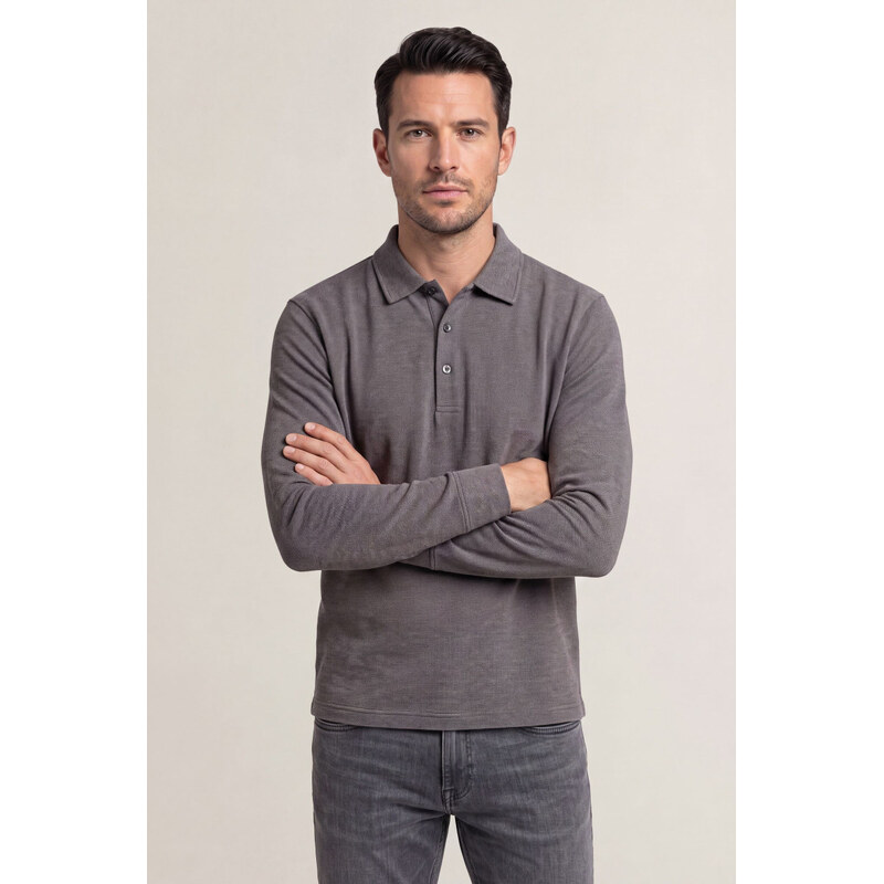 POLOKOŠILE GANT TWILL LS POLO SHIRT BROWN MELANGE