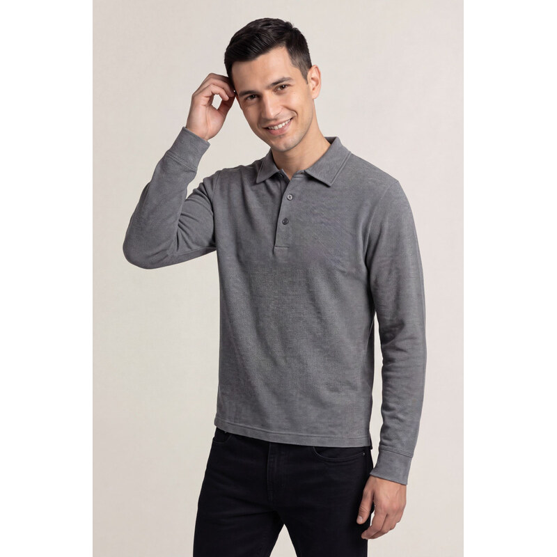 POLOKOŠILE GANT TWILL LS POLO SHIRT CHARCOAL MELANGE