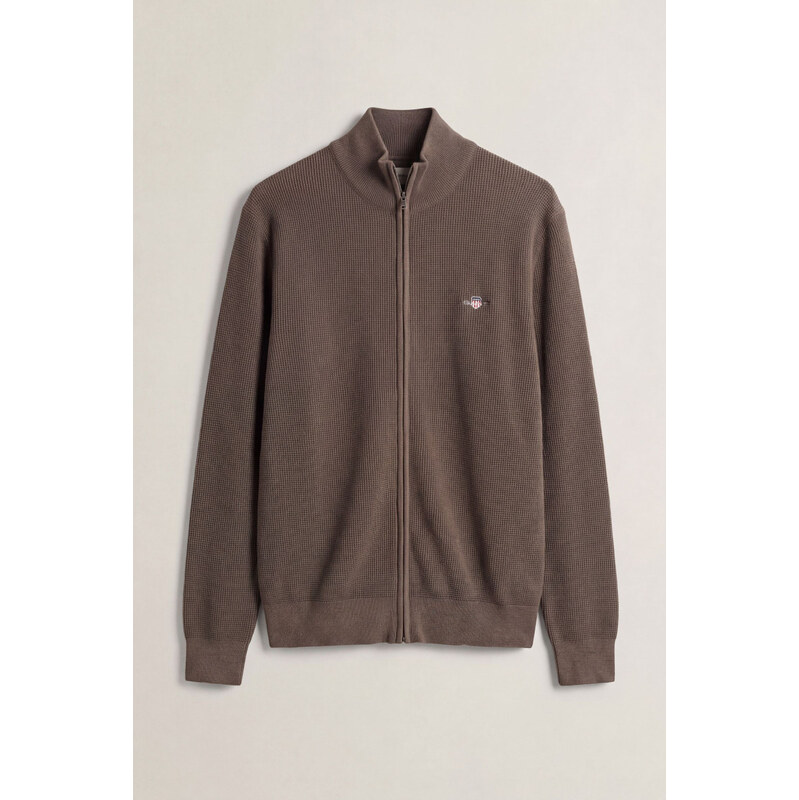 KARDIGÁN GANT MICRO TEXTURED COTTON ZIP CARDIGAN DARK HAZELNUT