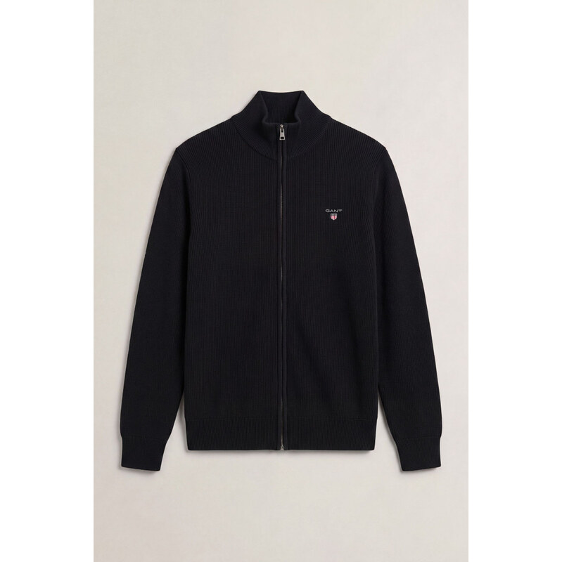 KARDIGÁN GANT MICRO TEXTURED COTTON ZIP CARDIGAN BLACK