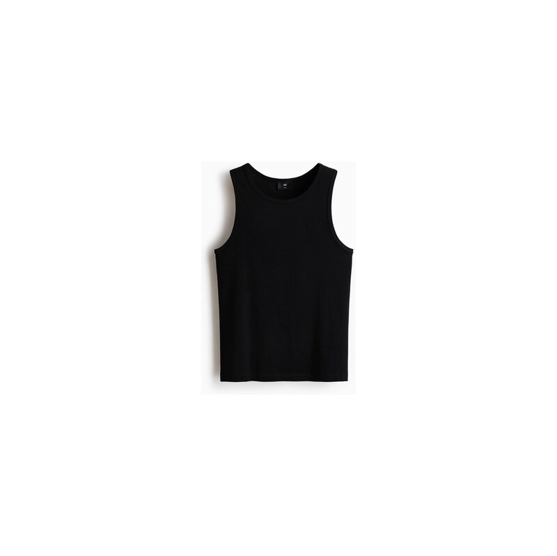 H&M - Žebrované tílko bez rukávů Slim Fit - Černá